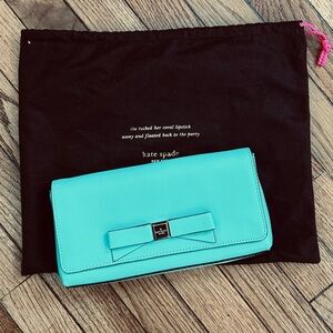 Kate Spade Montford Park Leather Keira Clutch, Giverny Blue, 9.5” x 5”x 1”